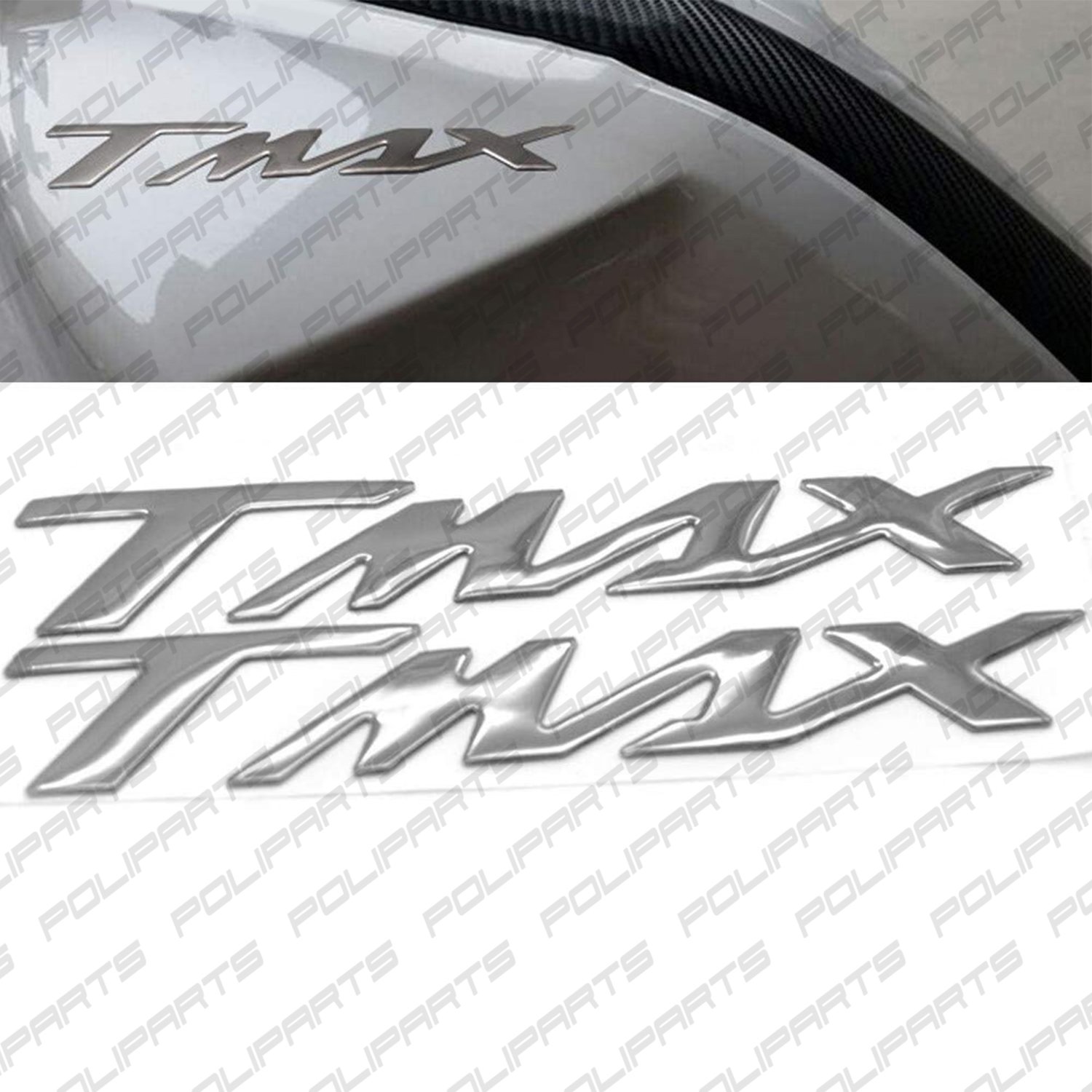 adesivi logo argento effetto 3D Resin Stickers Yamaha TMAX Logo – 1 Pair - Image 6