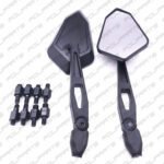 Universal black motorcycle and scooter mirrors, adjustable and tilting, with adapter kit included
